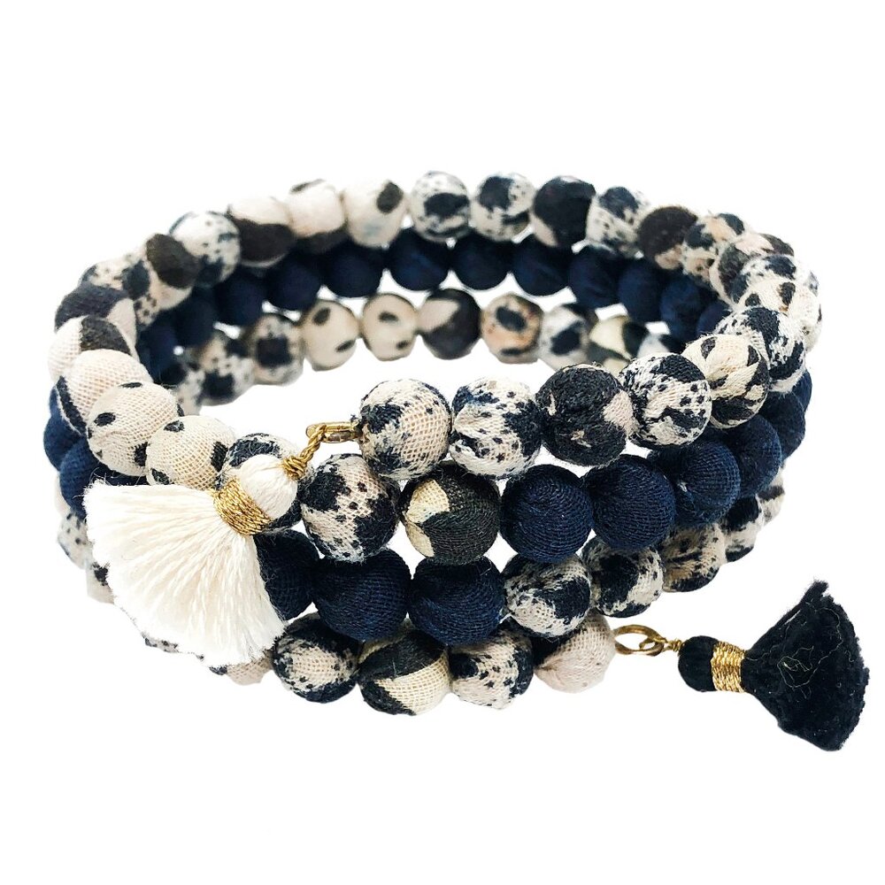 Fair Trade Indigo Denim Blue Bracelet Upcycled Kantha Fabric Boho Handmade